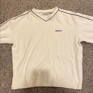 Aero 87 White V-Neck Sweater